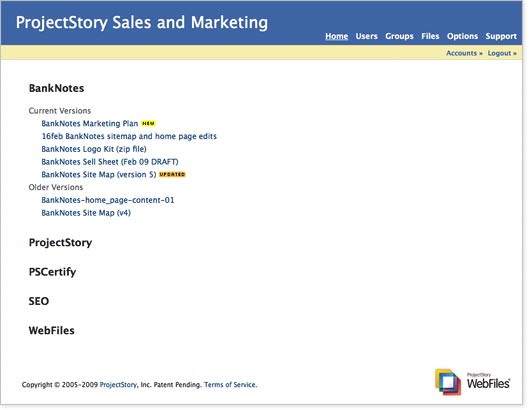 an image of the home page of the WebFiles online file sharing system
