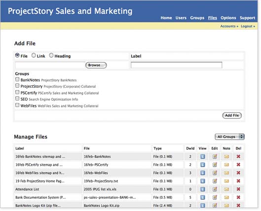 an image of the Files page of the WebFiles online file sharing system